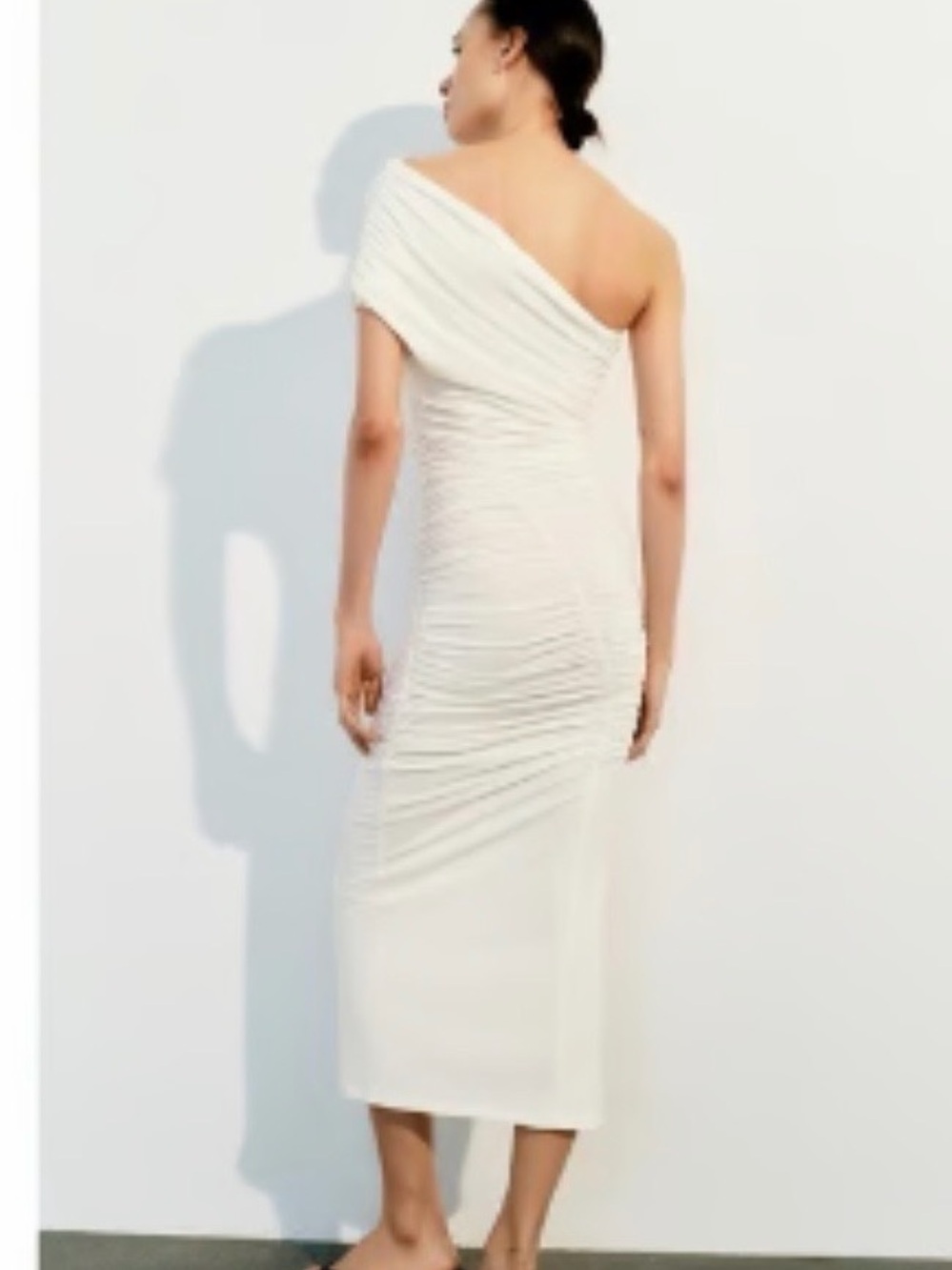 Zara One-Shoulder Ruched Midi Dress - Picture 3 of 6
